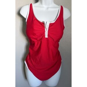 Zando One Piece Swimsuit Women's Size 2XL Red Athletic Button Front NWOT
